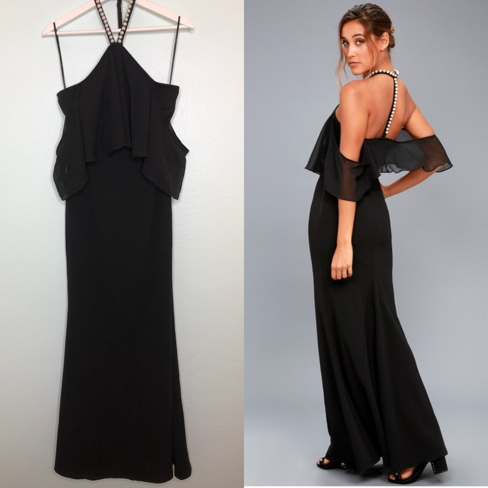 NWT Lulu’s Pearls of Wisdom black maxi dress